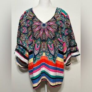 Melissa Paige Colorful Paisley Stripe Blouse Women’s Size Large